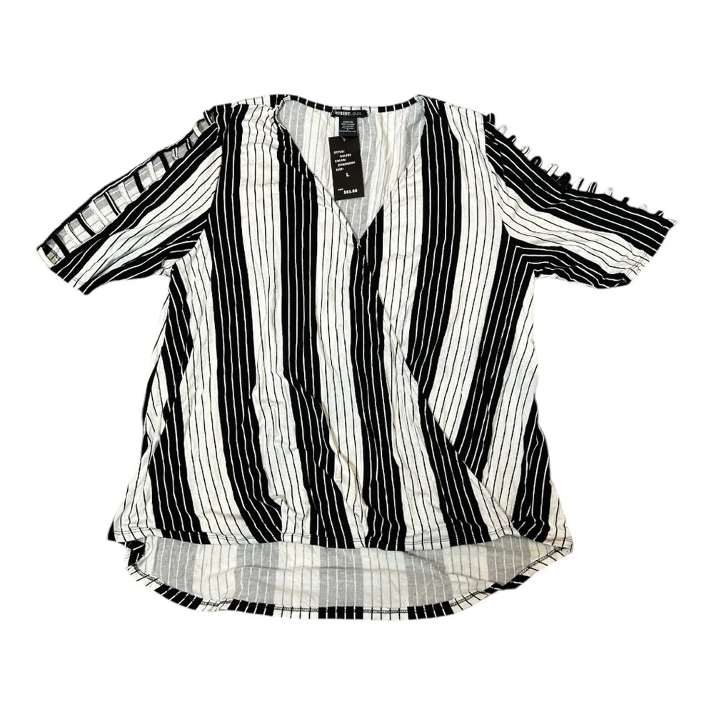 Robert Louis Black and White Wrap Blouse - Picture 7 of 7